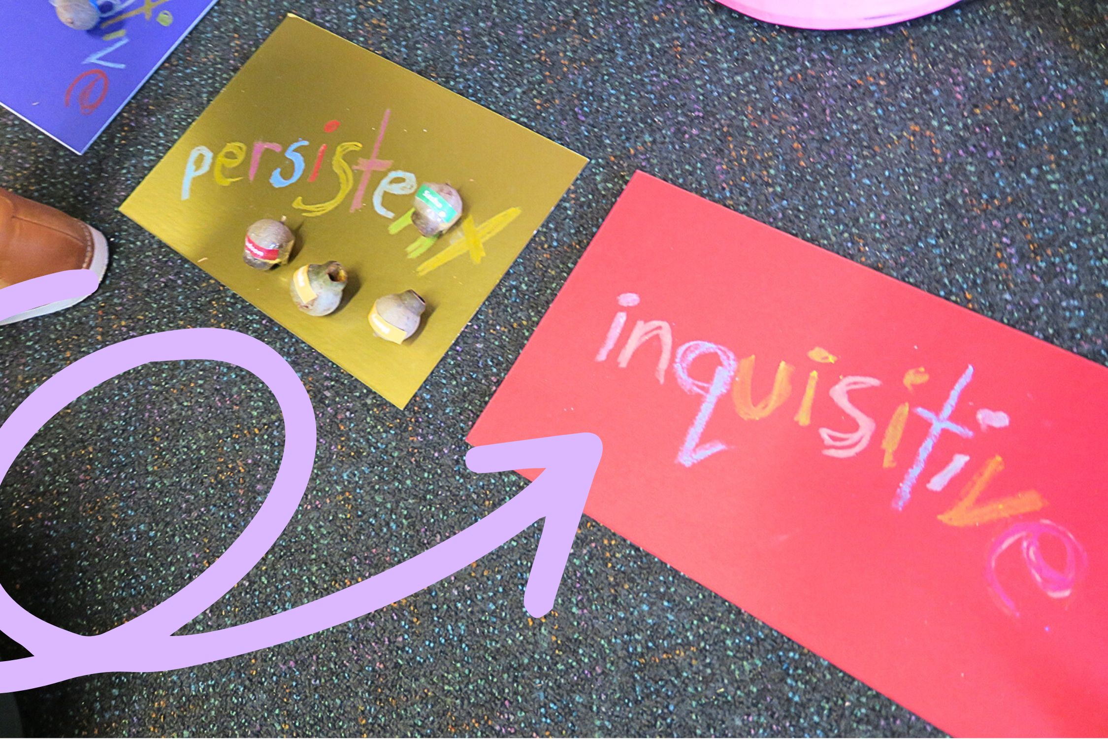 red coloured paper on the floor with the word inquisition